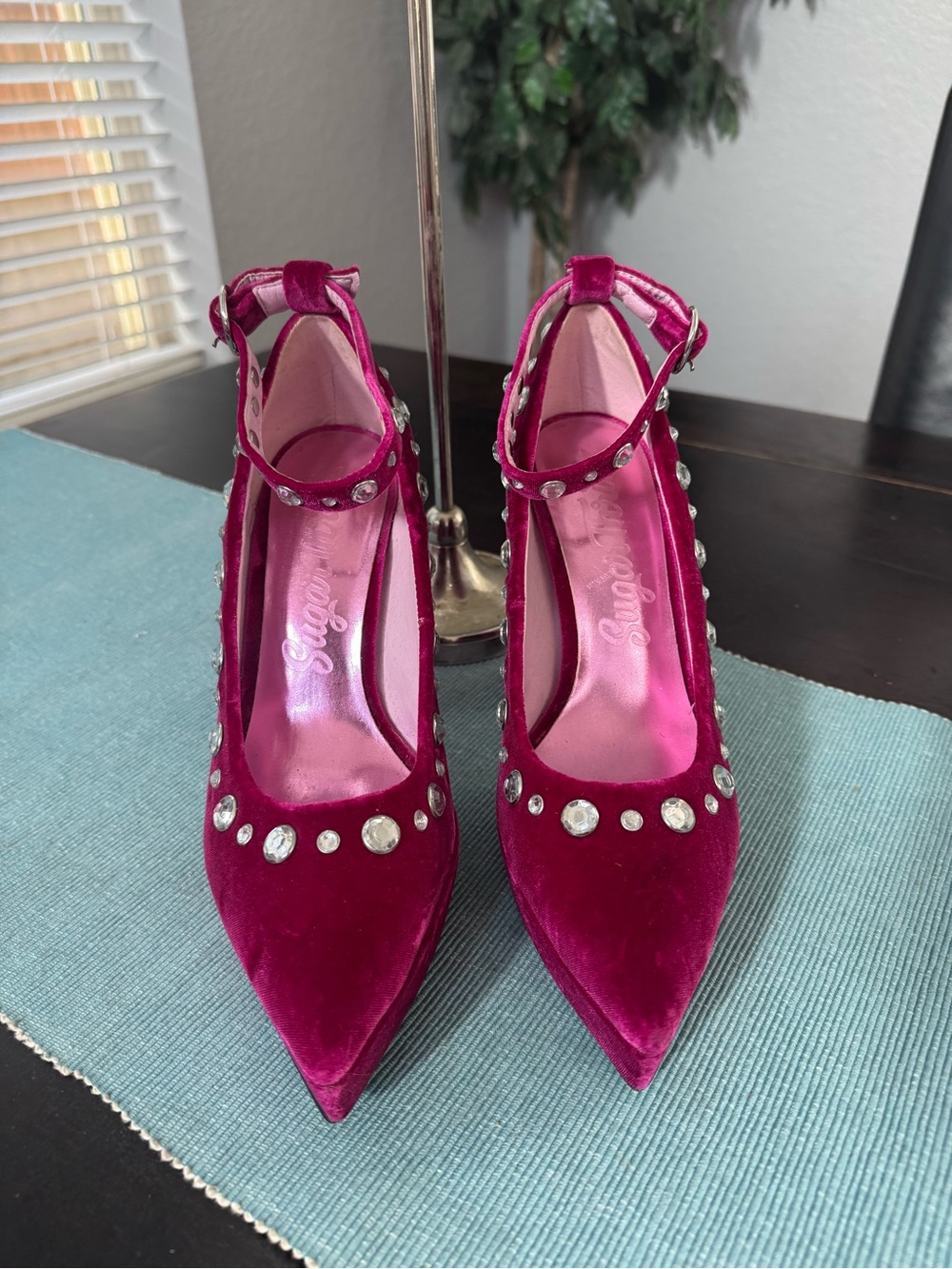 Sugar Thrillz Unwrap Me Velvet Rhinestone Platform Heels 8M